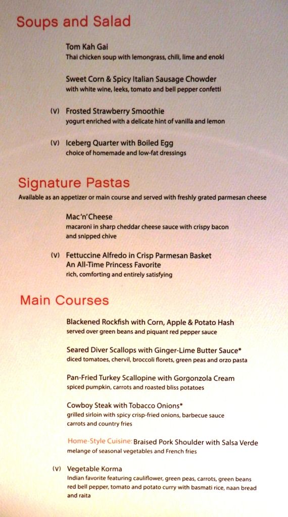 Royal Princess Menus, Venice to Barcelona, July to August Princess